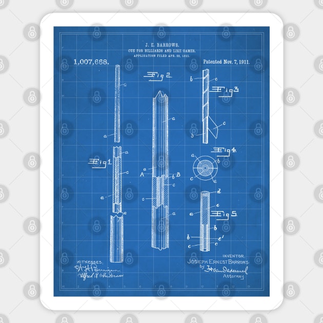 Pool Cue Patent - 9 Ball Art - Blueprint Sticker by patentpress